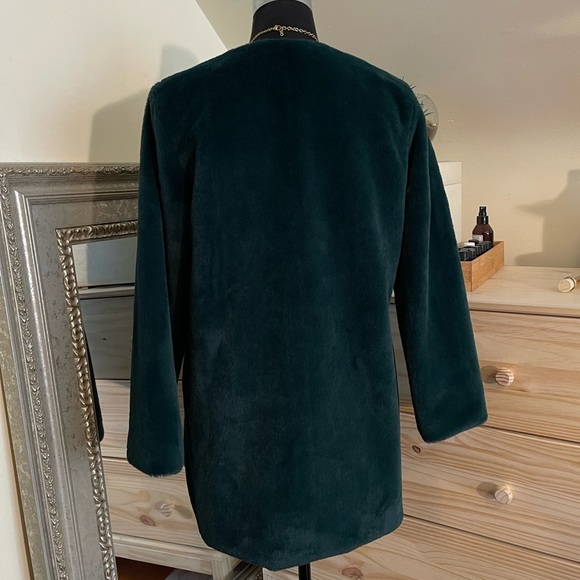 DARK GREEN LUX FAUX FUR SWING COAT MADE IN ITALY - Picture 3 of 6